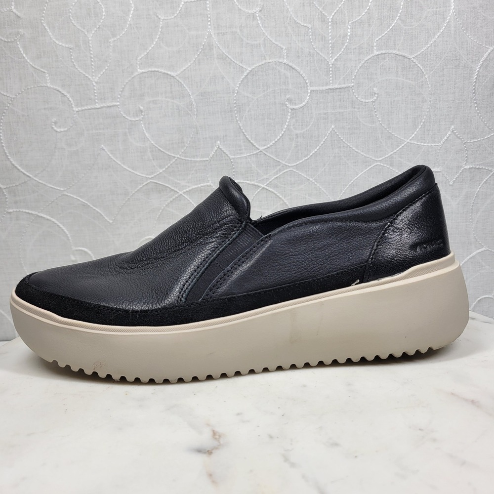 Vionic Kearny Platform Sneakers Womens Size 8.5 Black Leather Slip On Casual